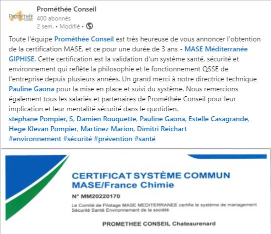 Annonce certification mase